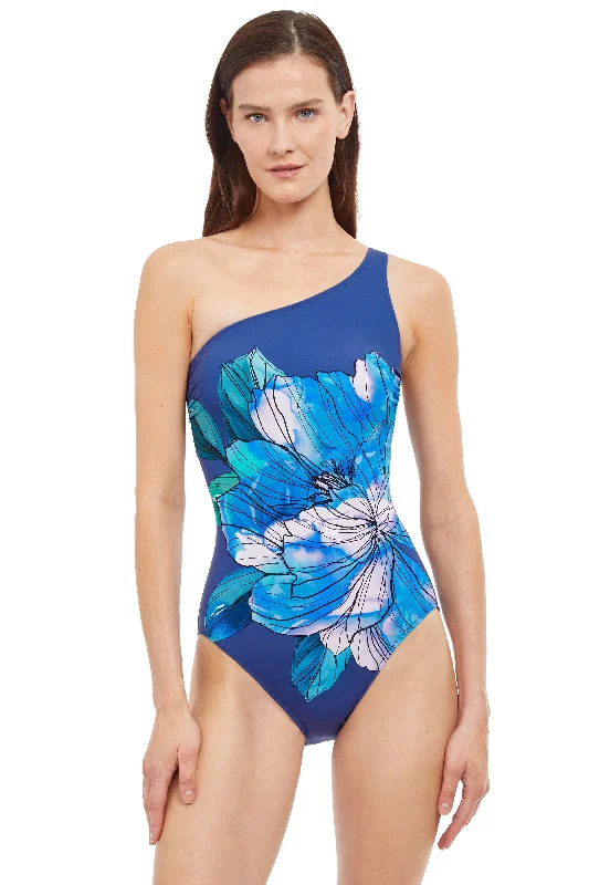 GOTTEX WILD FLOWER ONE SHOULDER ONE PIECE SWIMSUIT