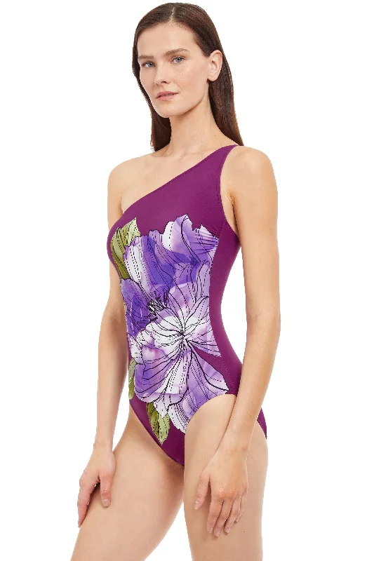 GOTTEX WILD FLOWER ONE SHOULDER ONE PIECE SWIMSUIT