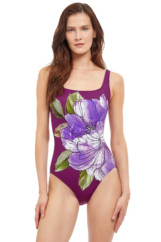 GOTTEX WILD FLOWER  SQUARE NECK ONE PIECE SWIMSUIT