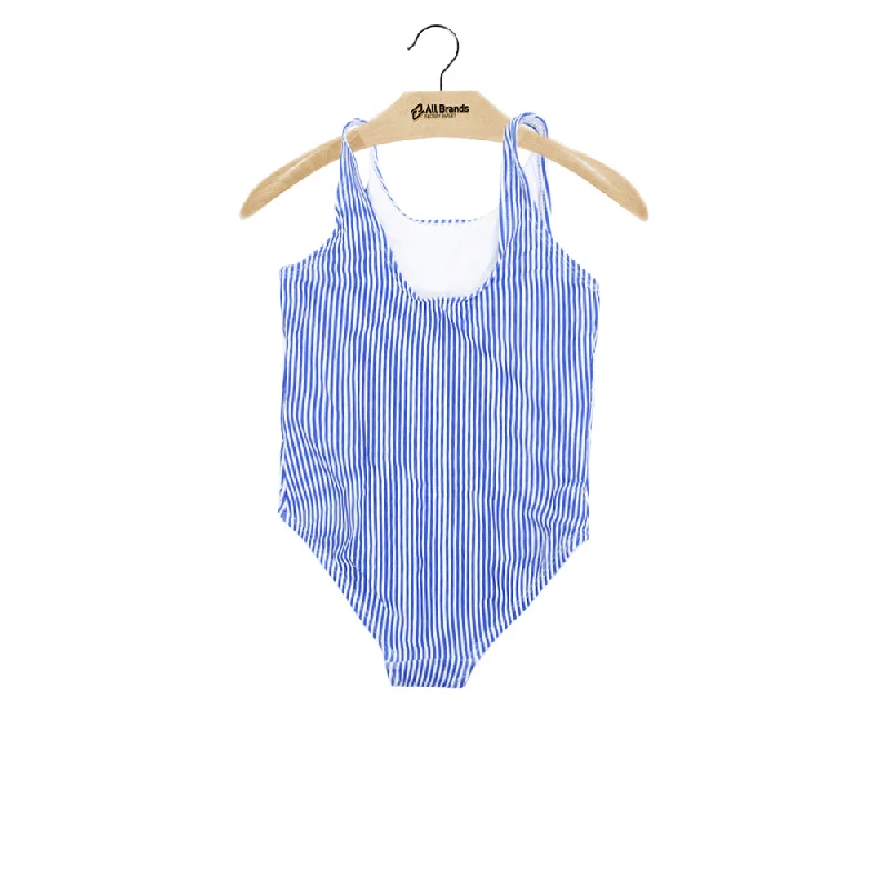 Kids Girl Striped Swimsuit,Blue/White