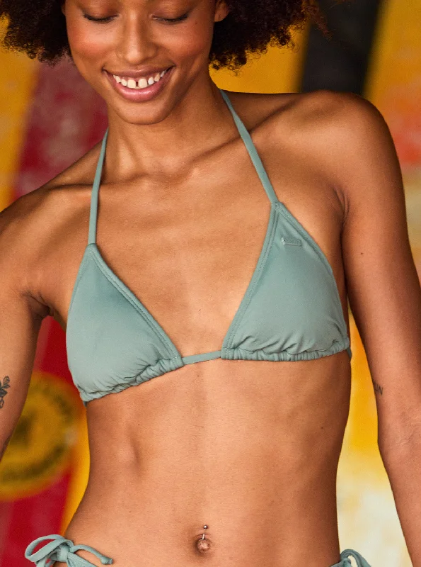 Striped bikini two-piece-Beach Classics Tiki Triangle Bikini Top - Agave Green