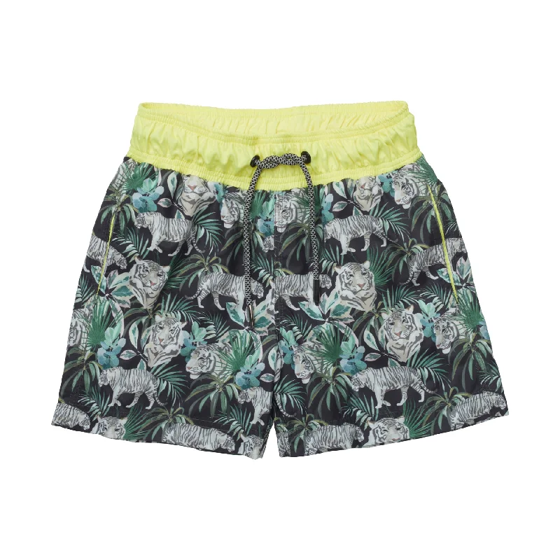 BOY'S SWIM SHORTS JUNGLE BLACK