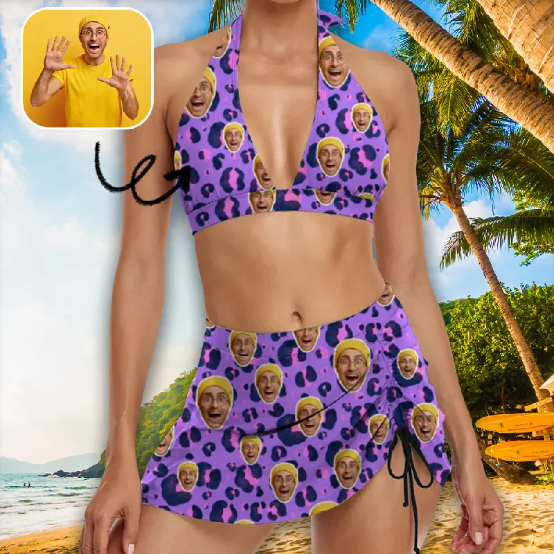 Chevron print bikini set-Custom Face Purple Bikini Personalized Sexy Face Swimsuit For Women