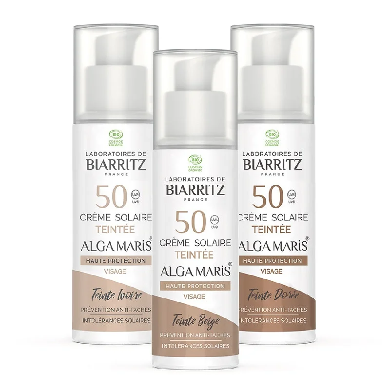 Crème Solaire Visage Teintée Bio SPF50 Hydrate et protège 50ml Soins Solaires Laboratoires De Biarritz