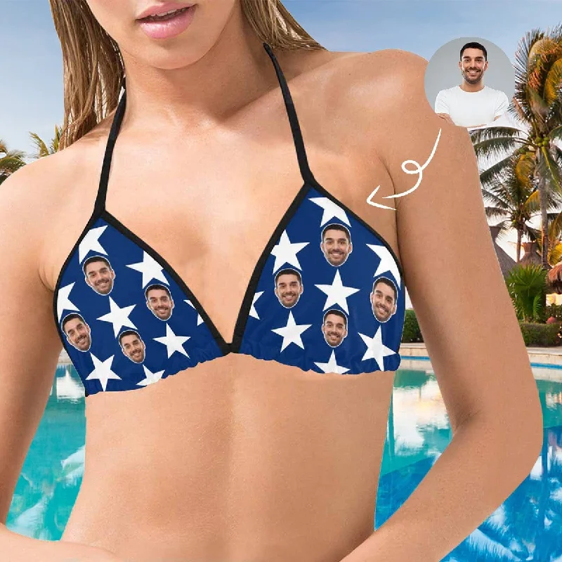 Padded sporty bikini-Custom Boyfriend Face Flag Personalized Bikini Swimsuit Top