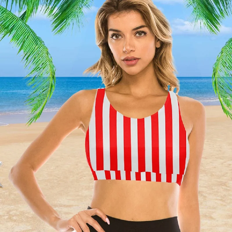 Ruched polka-dot bikini-#Crewneck Tank Bikini Top - Custom Face Red Stripes Women's Beach Crop High-Neck Bikini Top