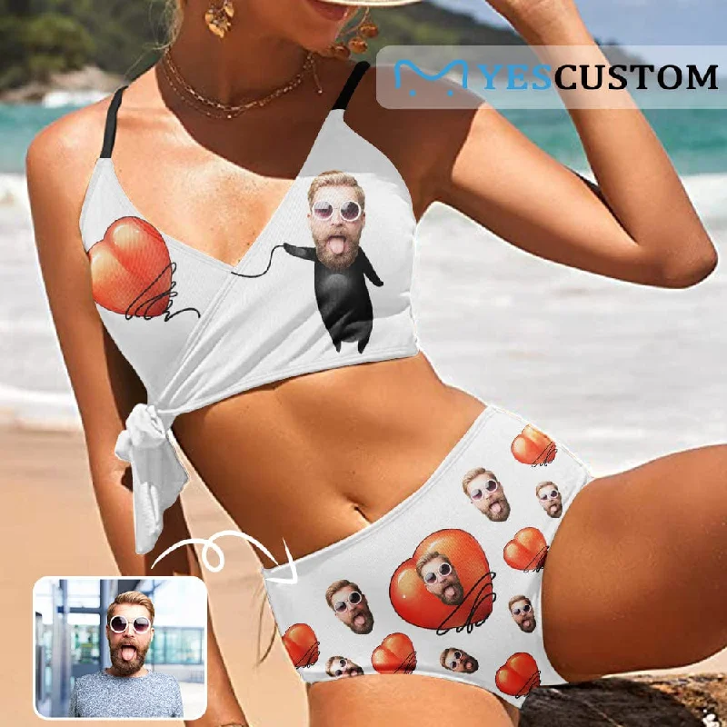 Mesh-insert bikini bottom-Custom Husband Face Heart Funny Knot Side Bikini Swimsuit Women's Two Piece Swimsuit Personalized Bathing Suit Summer Beach Pool Outfits