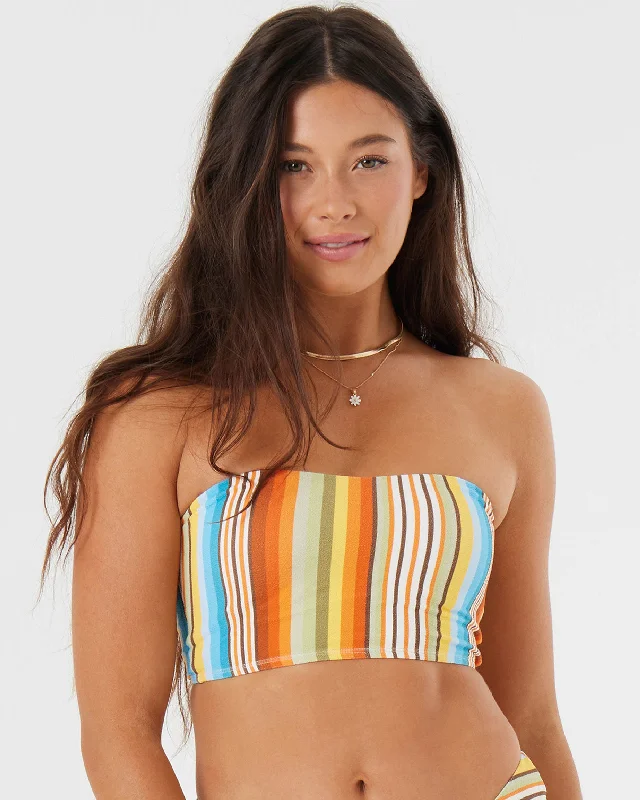 Tie-front tropical bikini-Strapless Longline Bikini Top - Multi