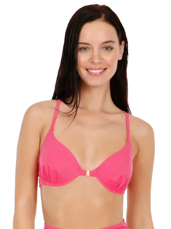 Low-back bikini top-Front Closure Racerback Bikini Top - Fandango Pink