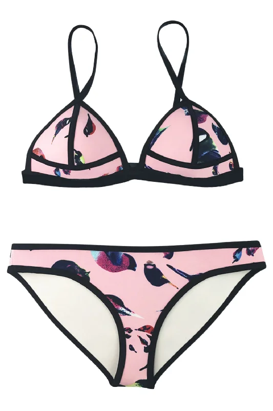 Strapless floral bikini-Iyasson Triangle top with Floral Printing Neoprene Bikini Set