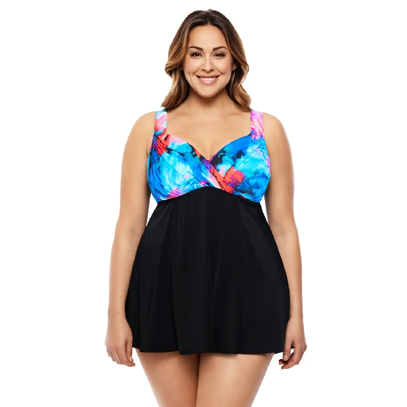 Longitude Swimsuit - Draped Crossover Swimdress - Paint Trip