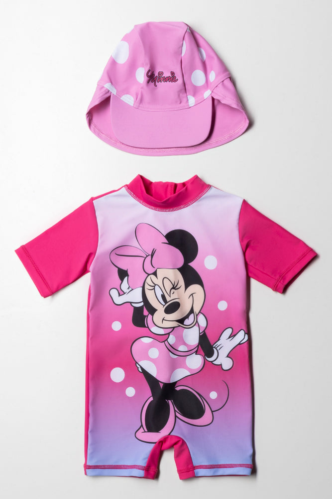 Minnie Mouse Swim Suit With Hat Pink