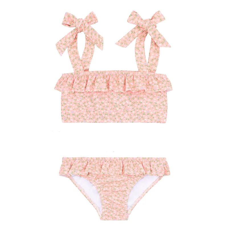 Low-back bikini top-minnow x j.crew girls pink hibiscus ditsy bandeau bikini