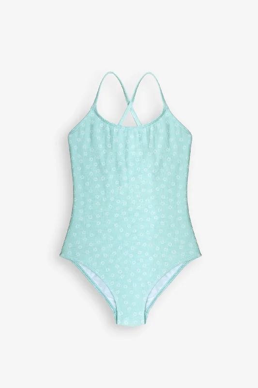 One-piece swimsuit with crossed straps