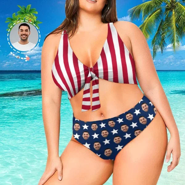 Ruched leopard bikini set-#Plus Size Bikini July 4-4th of July Boat Trip Beach Cruise Outfit Custom Face Bikini National Flag Personalized Women's Chest Strap Bikini Plus Size Swimsuit Celebrate Party