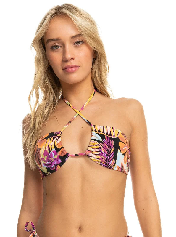 Tie-side bikini bottom-Printed Beach Classics Triangle Bikini Top - Anthracite Hot Tropics Swim Ax