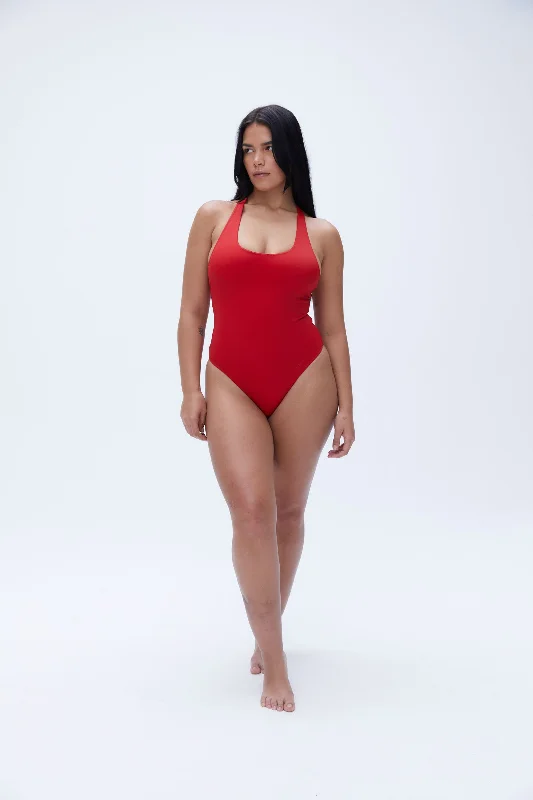 Racer Back High Leg Swimsuit - Classic Red