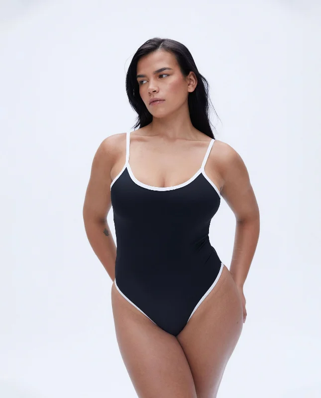 Scoop High Leg Swimsuit - Black/Cream