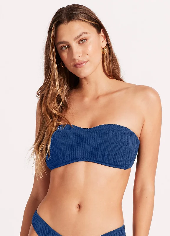 Tie-side striped bikini-Sea Dive Bustier Bandeau Bikini Top - Ultramarine