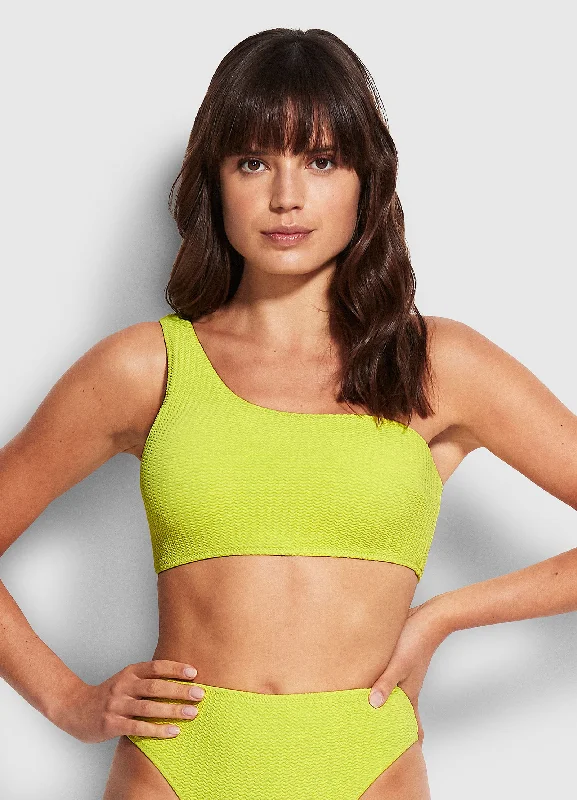 Cut-out polka bikini-Sea Dive One Shoulder Top - Wild Lime