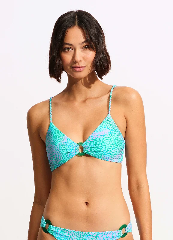 Geometric tropical bikini-Sea Skin Ring Front Bralette Bikini Top - Vivid Green