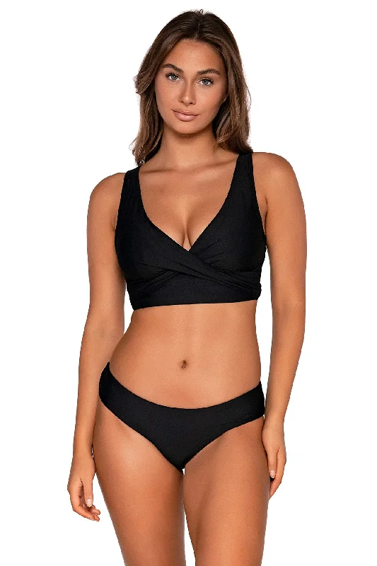 Bright solid bikini set-Sunsets Black Elsie Top