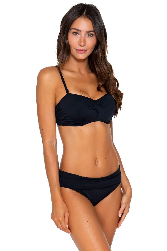 Bright solid bikini set-Sunsets Black Iconic Twist Bandeau