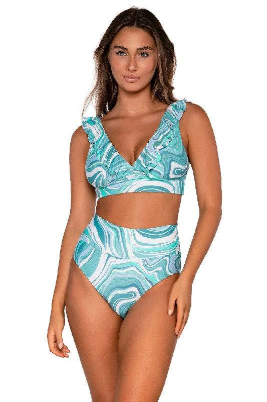 Tie-side striped bikini-Sunsets Moon Tide Hannah High Waist