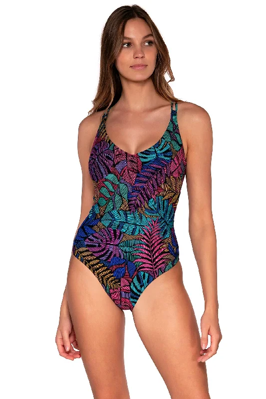 Reversible striped bikini-Sunsets Panama Palms Veronica One Piece