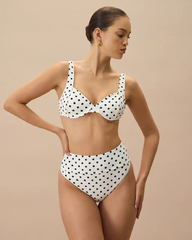 Vintage checkered bikini-The White Polka Dot Underwire Bikini Top