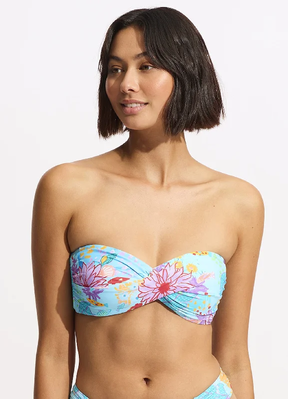 Backless halter bikini-Under The Sea Twist Bandeau Bikini Top - Blue Mist