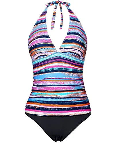 Sexy Open Back Halter Two Piece Tankini Swimsuit For Pregnant Women-Sand Striped