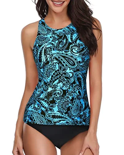 Sexy And Slim Backless Tankini Swimsuit Set For Women-Blue Paisley