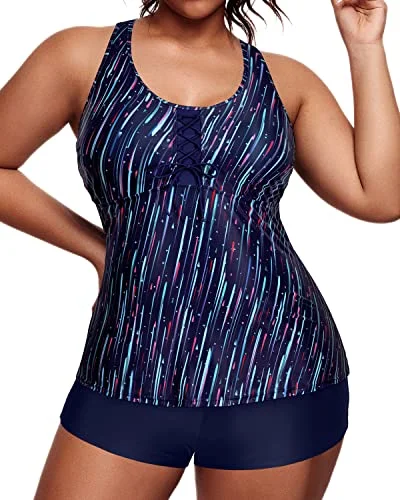 Racerback Plus Size Tankini Swimsuits For Women Tummy Control Bathing Suits-Navy Blue