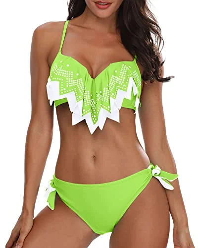 Ruffle High Cut Low Rise Bikini Swimsuits For Women-Neon Green