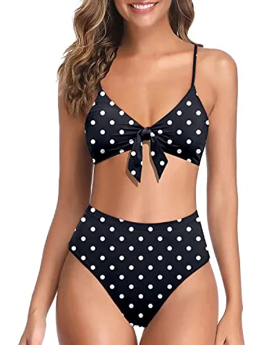 Sexy High Waisted Bikini With High Cut Style For Women-Black Dot